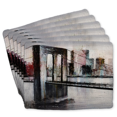 Braided Polyester Placemats - Abstract Bridge Cityscape | Set of 6
