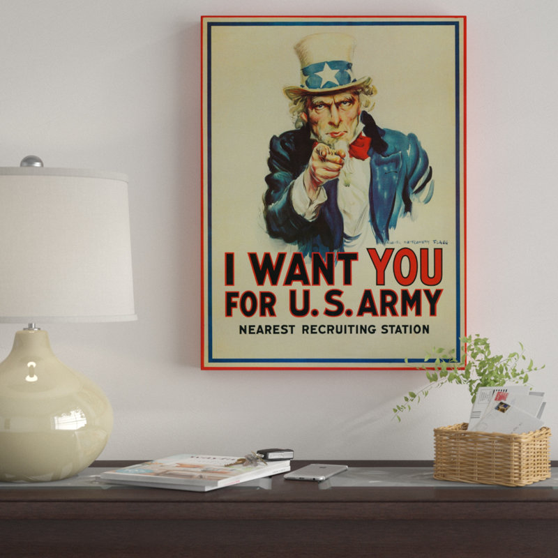 « oncle sam veux you », affiche rétro sur toile tendue, H 47 po x l 35 po x P 2 po