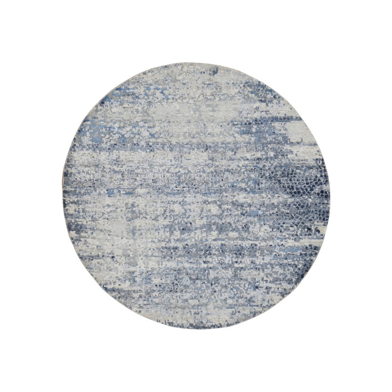 Tapis rond nouÃ© Ã  la main en laine et soie, motif mosaÃ¯que brisÃ© bleu, 1,83 m x 1,83 m 6CDEB52D769A4113A9581010D076BD7A