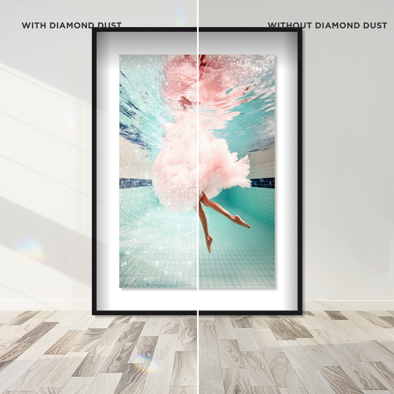 Oliver Gal Aquatic Ballerina I Pastel - Diamond Dust Shadowbox Framed Wall Art, Black, 38" H x 26" W