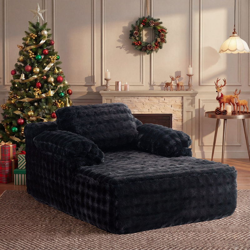 Boneless Velvet Oversized Chaise Lounge Sleeper Sofa, Black