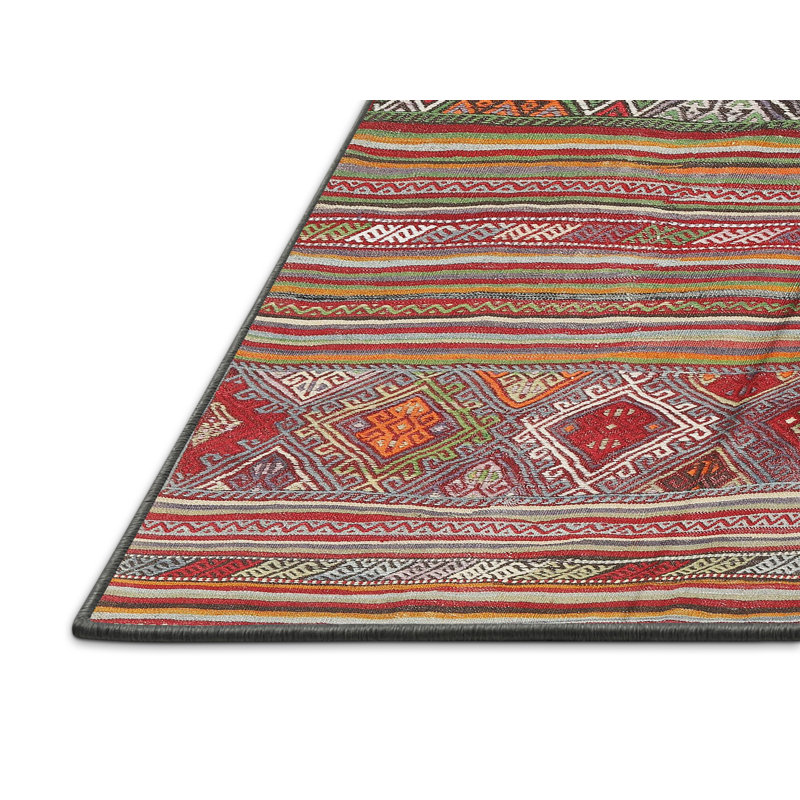 Rouge contemporain/rose/Tapis décoratif vert, Rectangle 8 pi x 10 pi