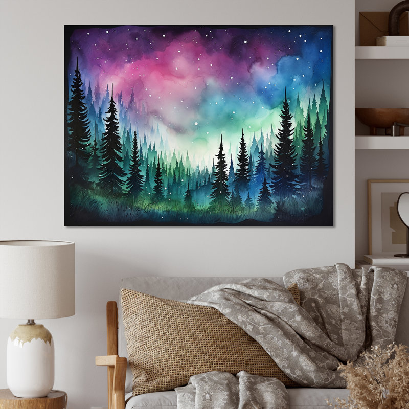«Mauve Aurora Borealis Mountains I - Winter Mountains», art mural, Toile tendue, H 34 po x l 44 po x P 1,5 po