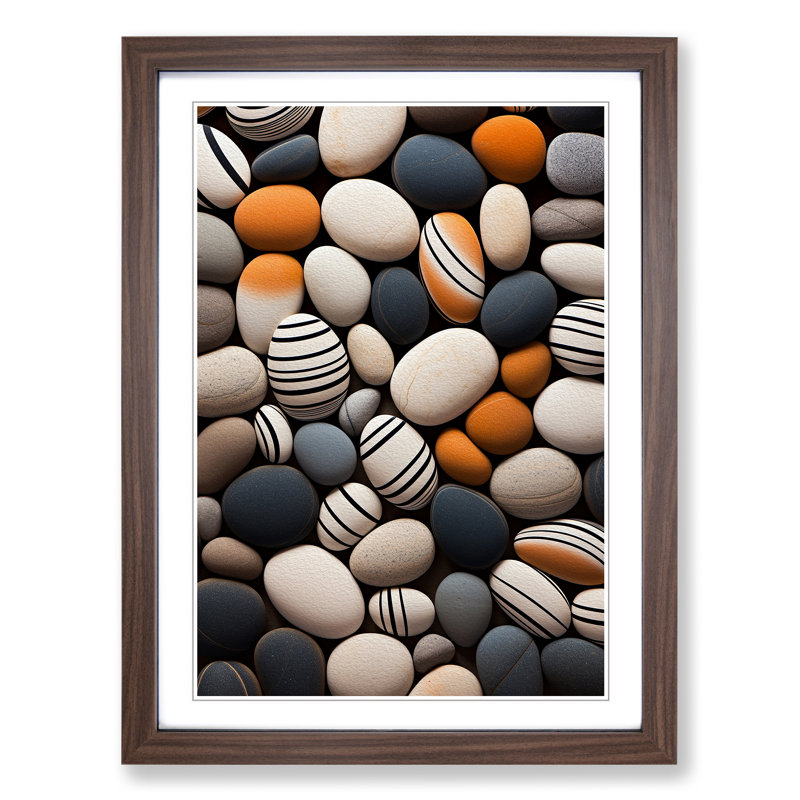 Pebbles Op - Single Picture Frame Print on Wood, 34cm H x 25cm W x 2cm D, Walnut Framed