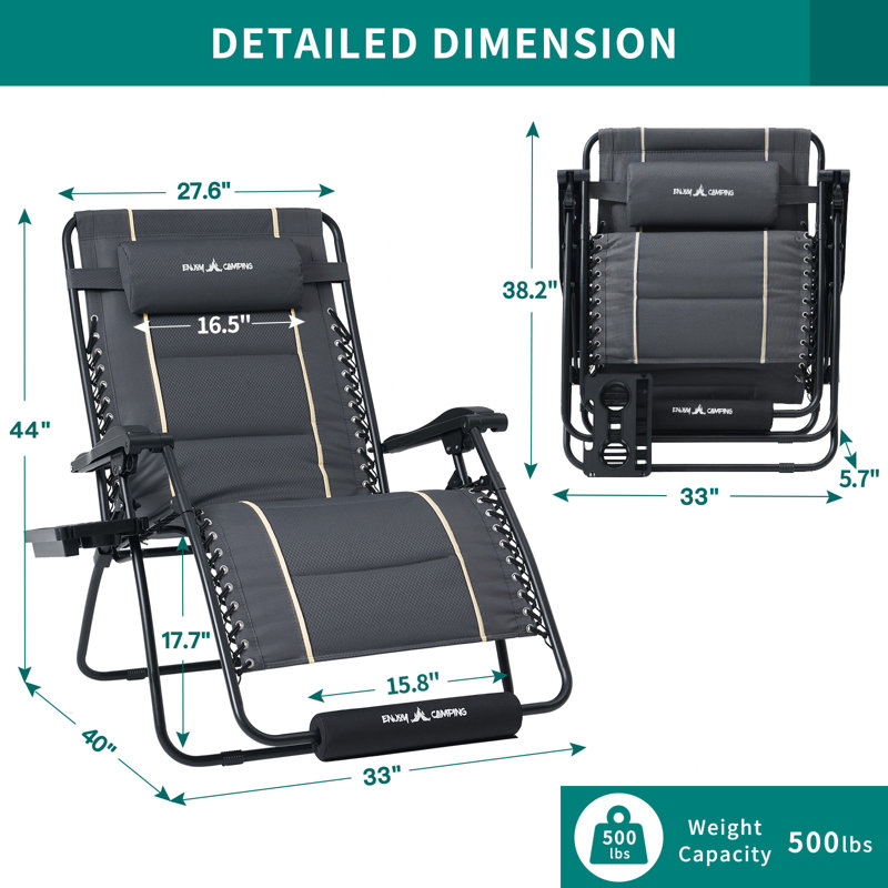 Très grande chaise pliante zéro gravité XXL, supportant 500 lb