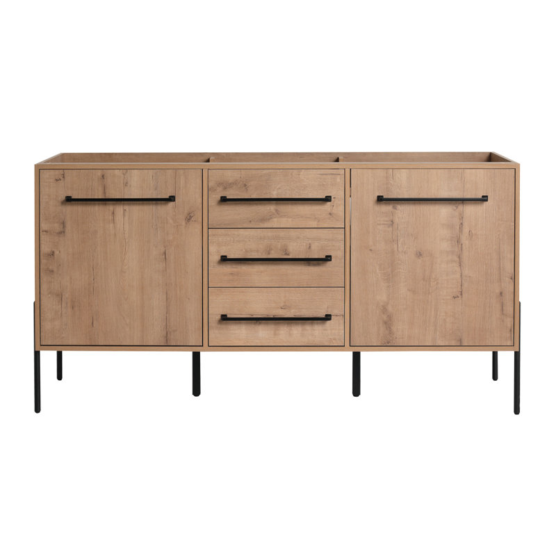 Meuble-lavabo autoportant 60 po, 2 portes d'armoire à fermeture douce et 3 tiroirs ((KD-PACKING) - meuble-lavabo seulement