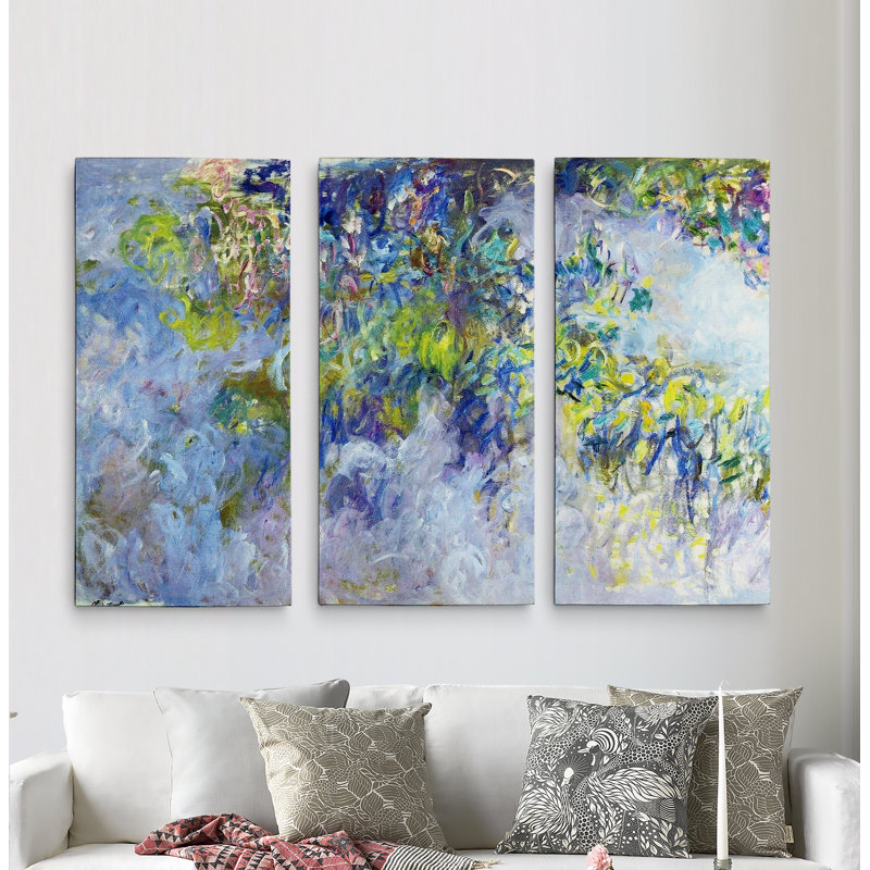 « wisteria » par claude monet, reproduction d’image multi-pièces sur toile, H 24 po x l 36 po x P 1,5 po
