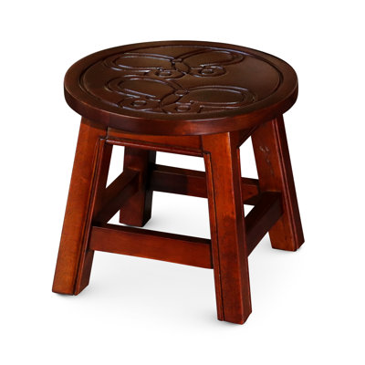 Wooden Butterflies Stool, Cherry Color - Versatile For Mini Side Tables And 10" Height X 11" Diameter Step Stool With Butterflies, Charming ' Rooms