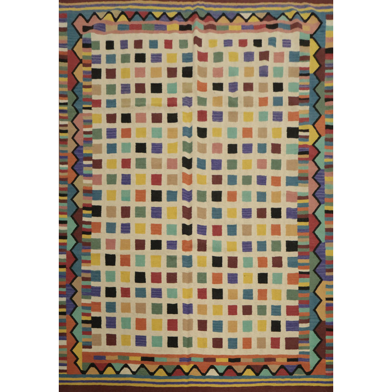 Tapis à carreaux kilim 8 x 10 pour salon moderne