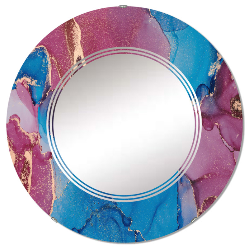 Miroir mural moderne bleu et violet, 24 po x 24 po
