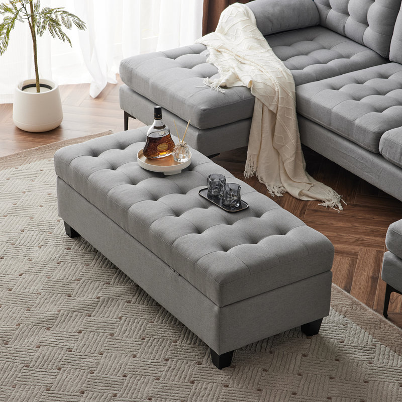 Brierre Polyester Blend Upholstered Storage Bench, Light Gray