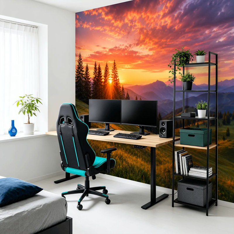 Peler et coller papier peint, paysage de montagne, art mural auto-adhésif et amovible, 68.88" L  x 96" W