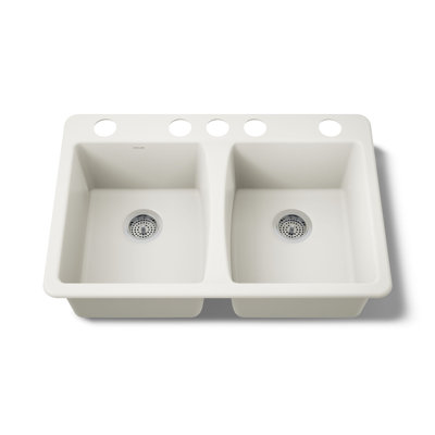 Deerfield 33" L x 22" W Double Basin Drop-In Kitchen Sink with Accessories