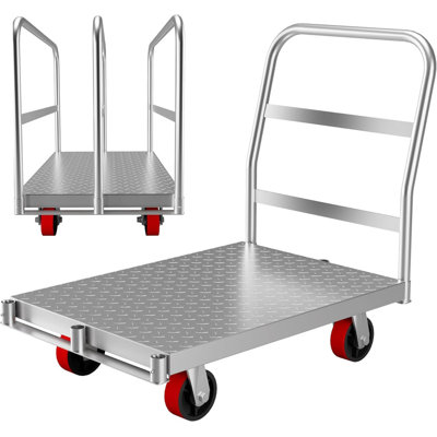 36" x 24" Heavy Duty Panel Truck Cart, All Steel Platform Truck with 1Front & 2 Side Handrails