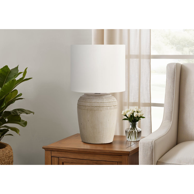 Lighting, 17 po, lampe de table, céramique, abat-jour, contemporain, Beige, Ivoire ivoire