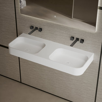 Lavabo de salle de bain mural à surface solide 47 "x 16" Monblari blanc mat