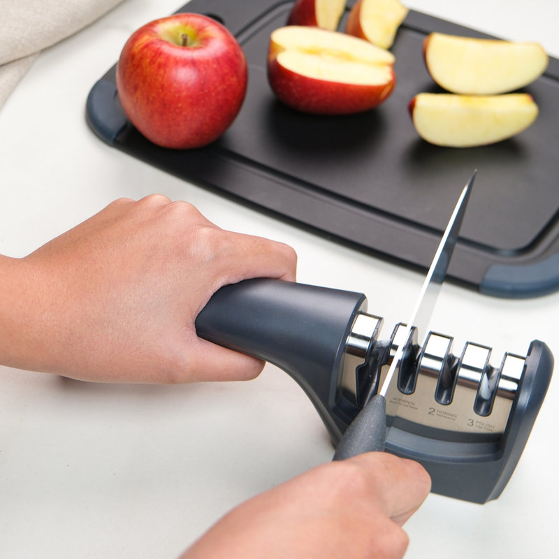 Zyliss 4-Stage Knife Sharpener for Straight & Serrated Blades | Scissors | Non-Slip Base | Dust Cap