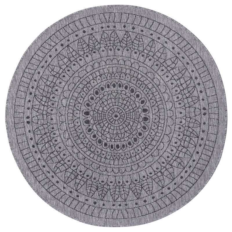Porto Grey/Cream Reversible Rug, Round 140cm