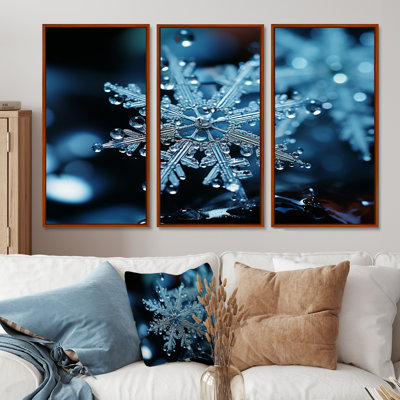 «Blue Snowflake Holiday III - Winter Landscape», art mural