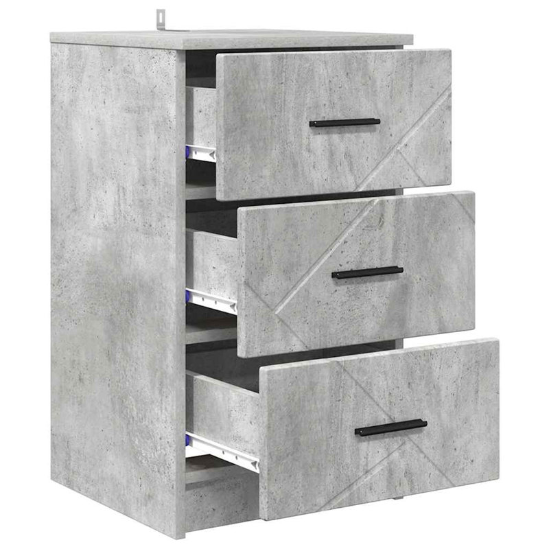 38cm W Manufactured Wood Bedside Table, Concrete Grey