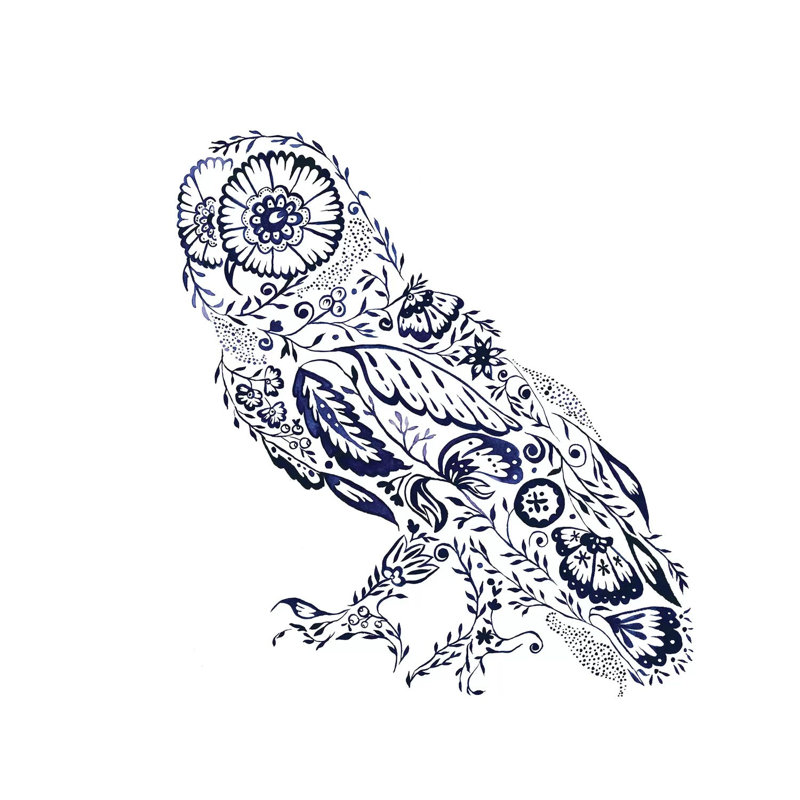Folk Floral Owl by Jacqueline Maldonado - Print on Canvas, Wrapped Canvas, 66.04 cm H x 66.04 cm W