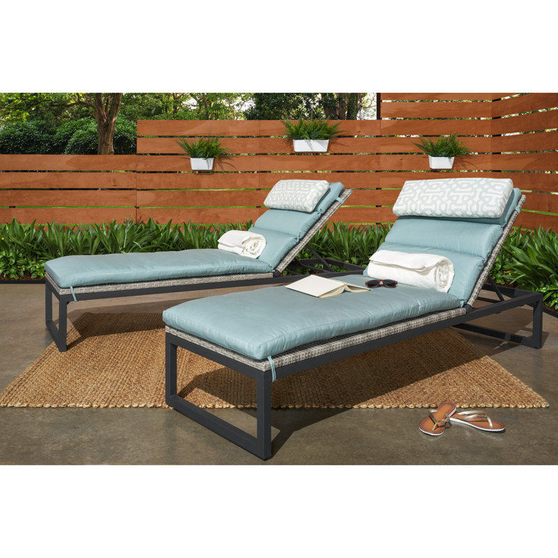 Milo Reclining Chaise Lounge with Cushion, Canvas Spa Sunbrella® Canvas, Gray
