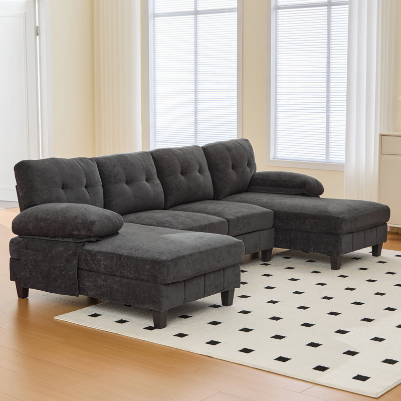 Canapé-lit modulaire en forme de U de 103,5 po avec deux coussins d'accoudoir, Noir