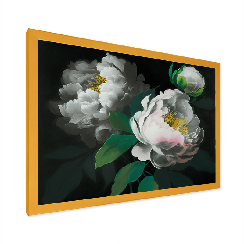 «Blooming White Peony III», reproduction sur toile, H 24 po x l 32 po x P 1 po, Cadre de coin fermé Golg