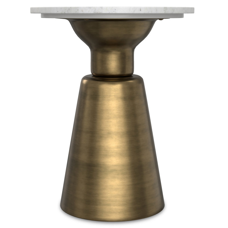 Leyla 16" Antique Brass Metal Side Table with White Marble Top