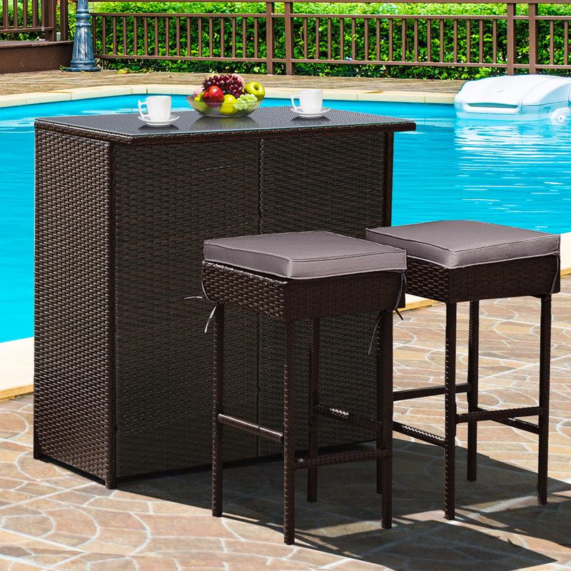 Cahmari 2 - Person Patio Dining Set with Rectangular Table , Cushions Included, Grey