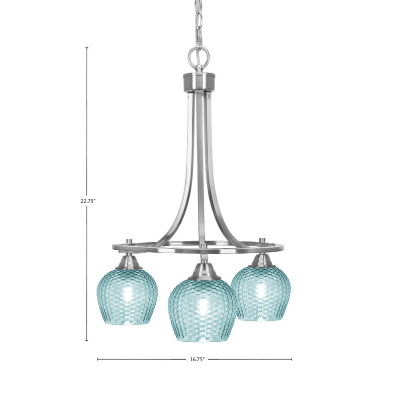 Lustre 3 lumières en aluminium au fini nickel brossé Allexus, Nickel brossé, Sarcelle