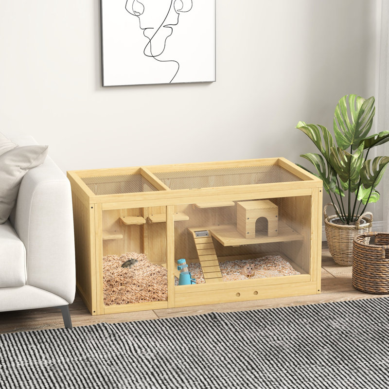 Grand hamster en bois - multicouche, avec balançoires à bascule, bouteille d'eau, plateau coulissant, plateau ouvert pour les hamsters nains et la maison