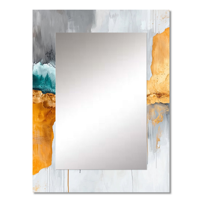 Contrasting Harmony Of Gray And Golden Marble I - Transitional Mirror, Gold Unique Wall Mirror, Printed Metal Art, 32" x 24"
