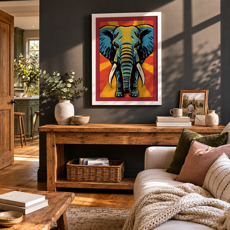 Power Elephant Pop Art - Framed Print, A3 - 42.0 x 29.7 cm, White