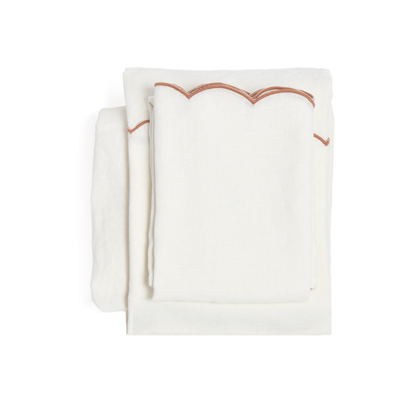 Kelly Sheet Set, Queen Sheet Set + 1 Fitted Sheet + 2 Pillowcases, Cream/Terra Cotta