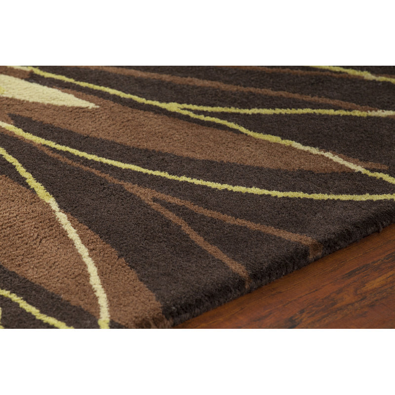 Tapis contemporain brun / vert touffeté Dharm, Rectangle 5 pi x 7 pi 6 po