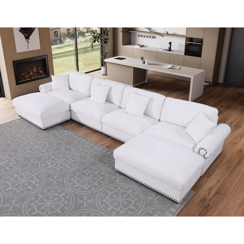 Canapé modulaire en tissu avec 2 repose-pieds errett, Polyester blanc