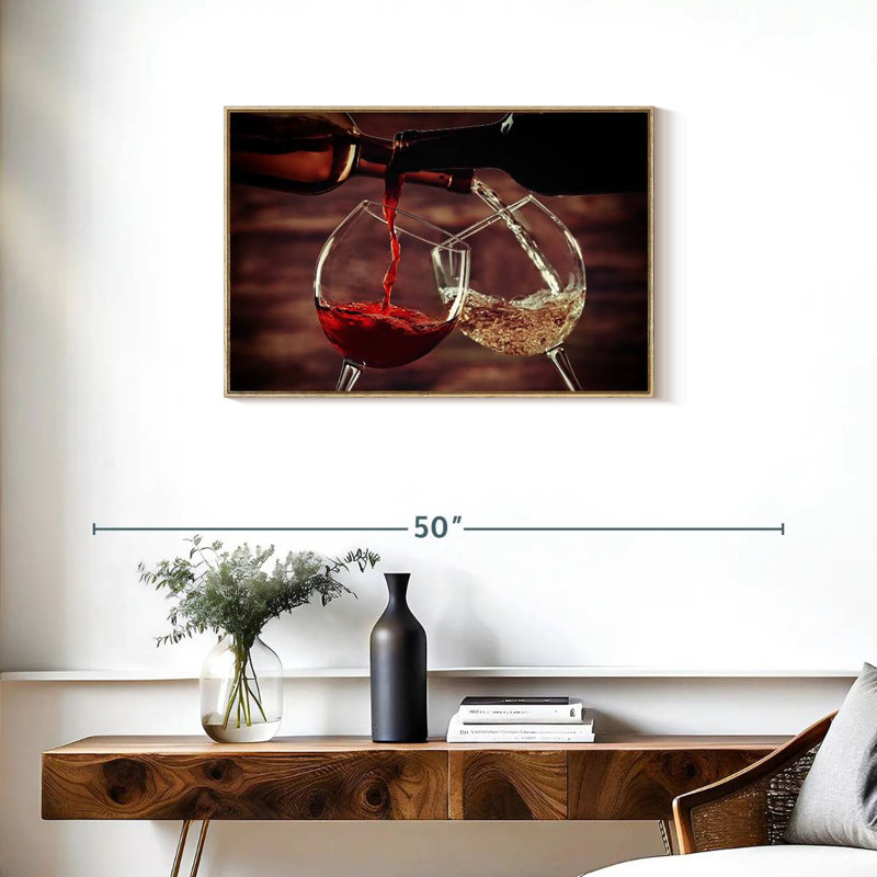 Verser du vin rouge et blanc, Cadre flottant en bois naturel, 31 po x 21 po