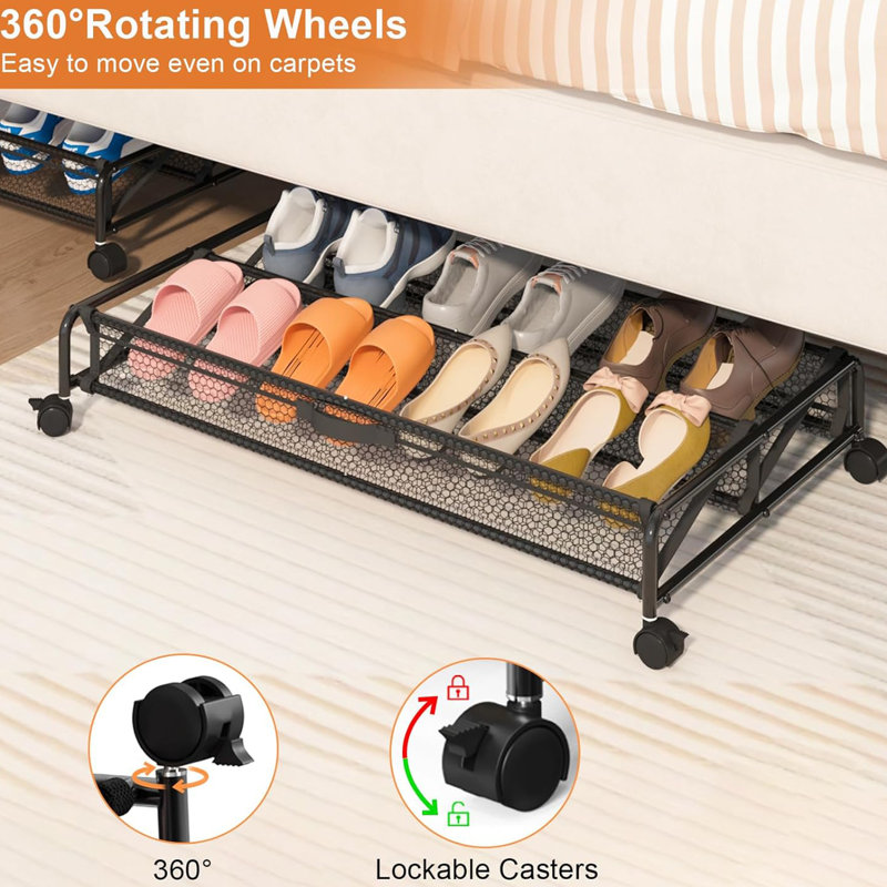 Under Bed Shoe Storage with Wheels,4 Pack Under Bed Storage Containers