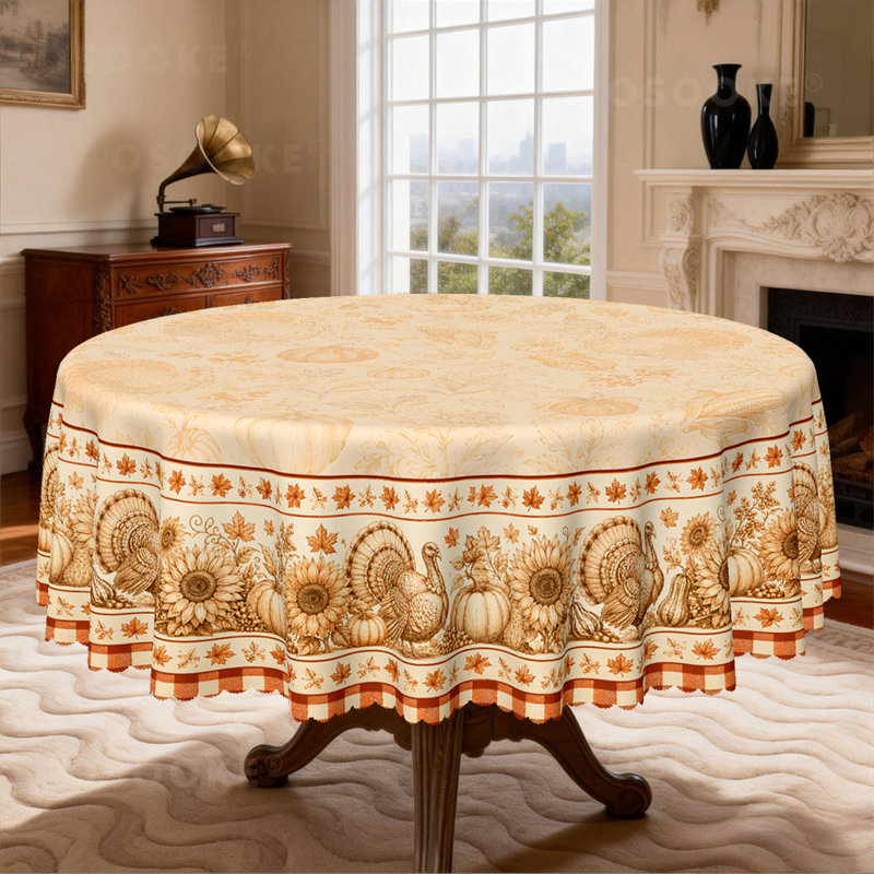 Nappe vintage Thanksgiving avec dinde et citrouille, nappe à carreaux Buffalo et tournesols d'automne