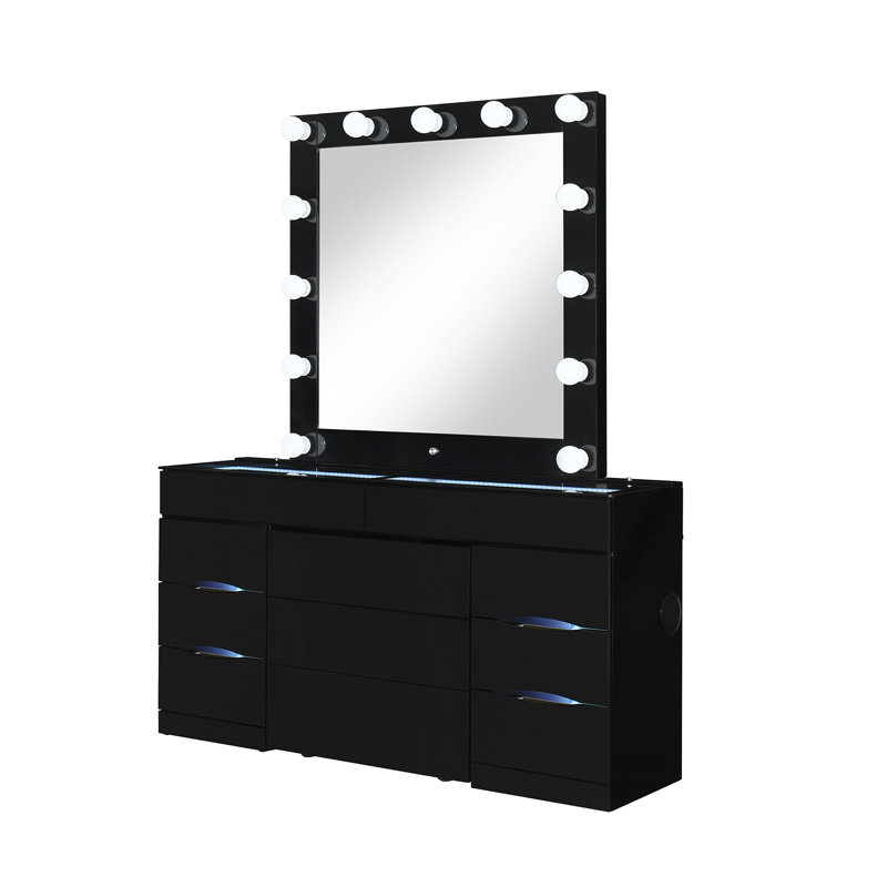 Ensemble coiffeuse et tabouret Ella, Noir