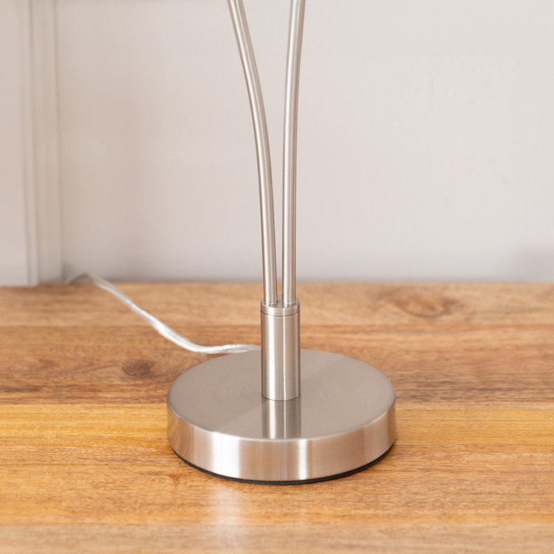 Velika 2 Arm Opaque Globe Table Lamp Light with LED Bulbs, Silver