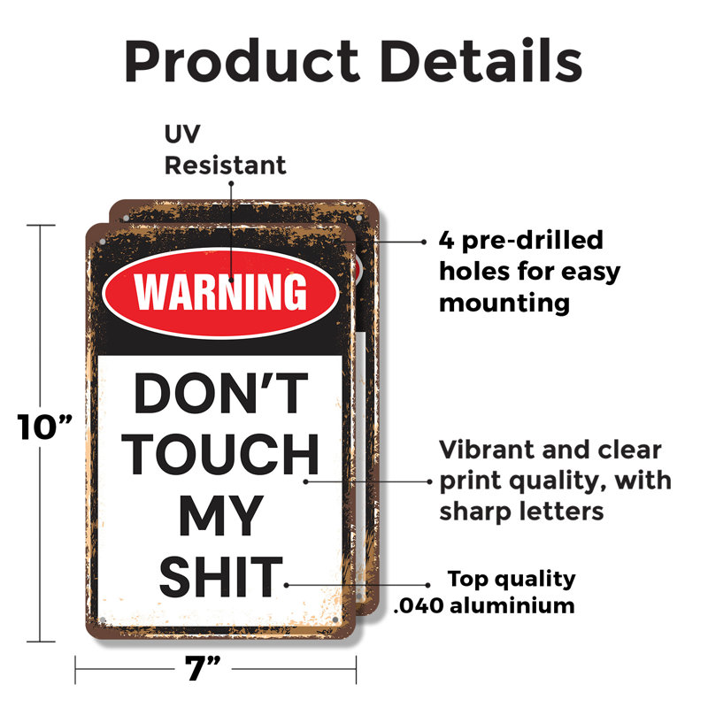 «Don't Touch My Sh-t» (paquet de 2) en aluminium 7 po x 10 po
