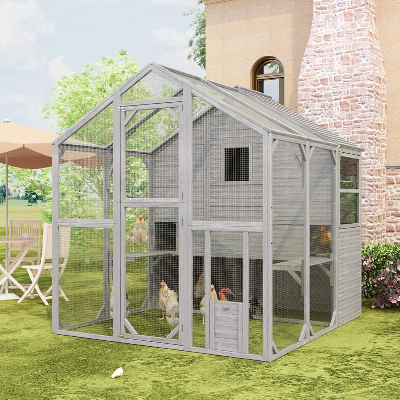 Erminio 33.53 Square Feet Chicken Coop with Chicken Run For Up To 6 Chickens, Gray