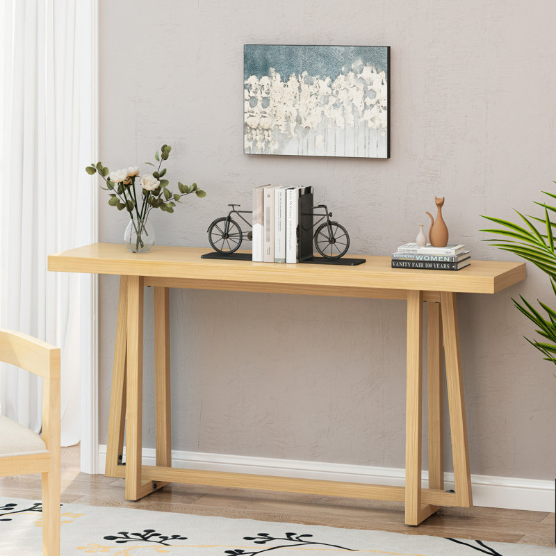 Console de 60,34 po en oxyde de magnésium naturel et polyvalent pour un salon élégant à grain de bois, couloir simple