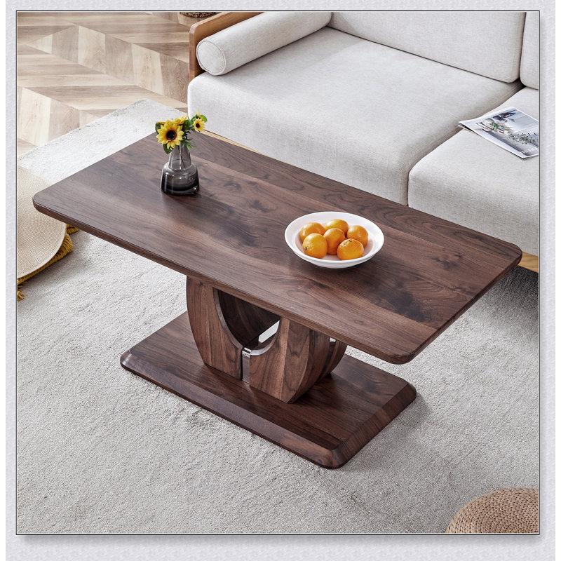 Table basse moderne en bois de noyer avec panneau texturé foncé et minimaliste