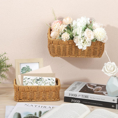2 Pcs Woven Hanging Wall Baskets for Storage Boho Style Hanging Storage Plastic Woven Baskets