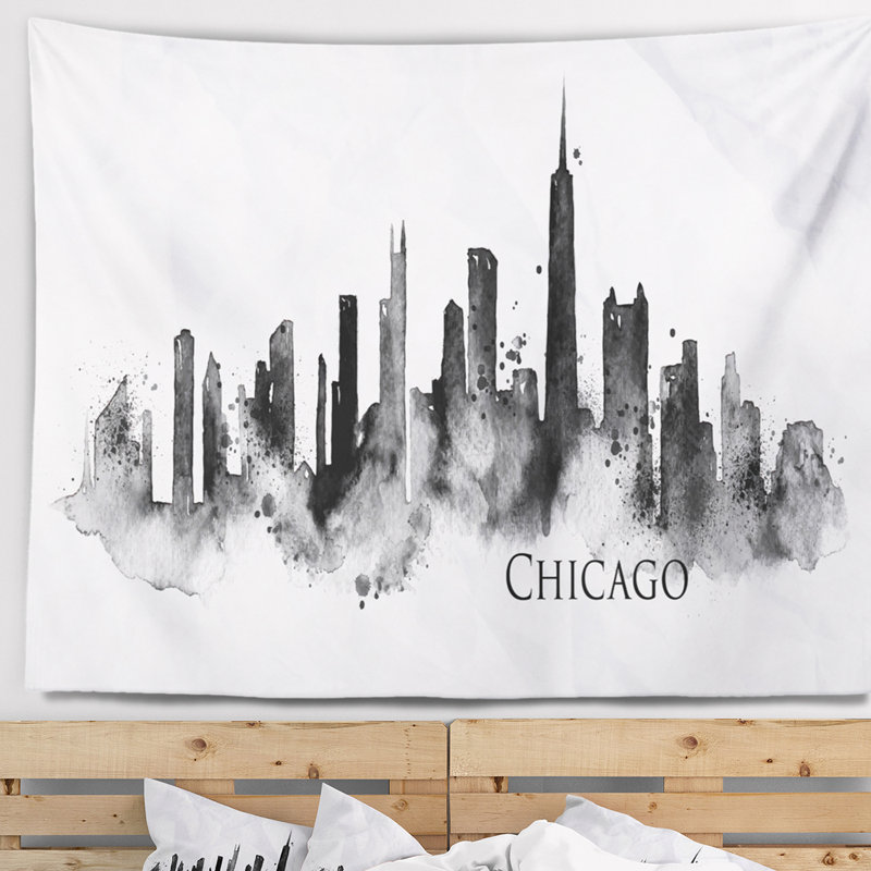 Cityscape Chicago Silhouette Tapestry, H 32 po x l 39 po