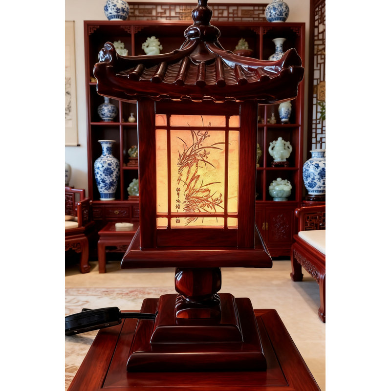 Lampe de table lanterne traditionnelle coréenne en bois fabriquée à la main | Éclairage ambiant oriental Hanok Design pour la chambre à coucher | Idée de cadeau unique