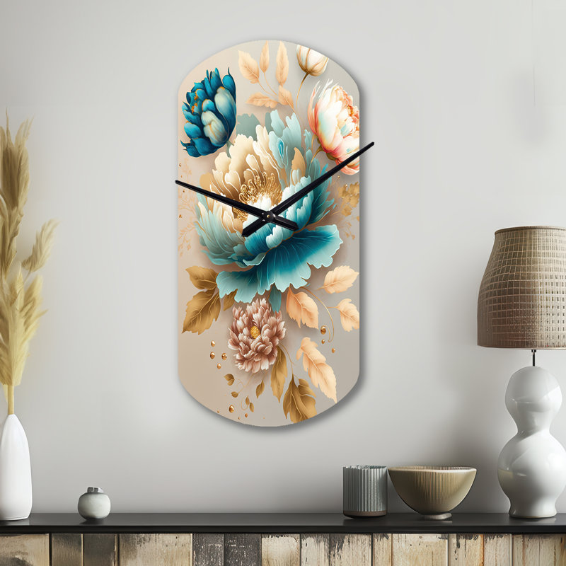 Horloge murale multicolore Blooming Flowers I - Floral, Petit